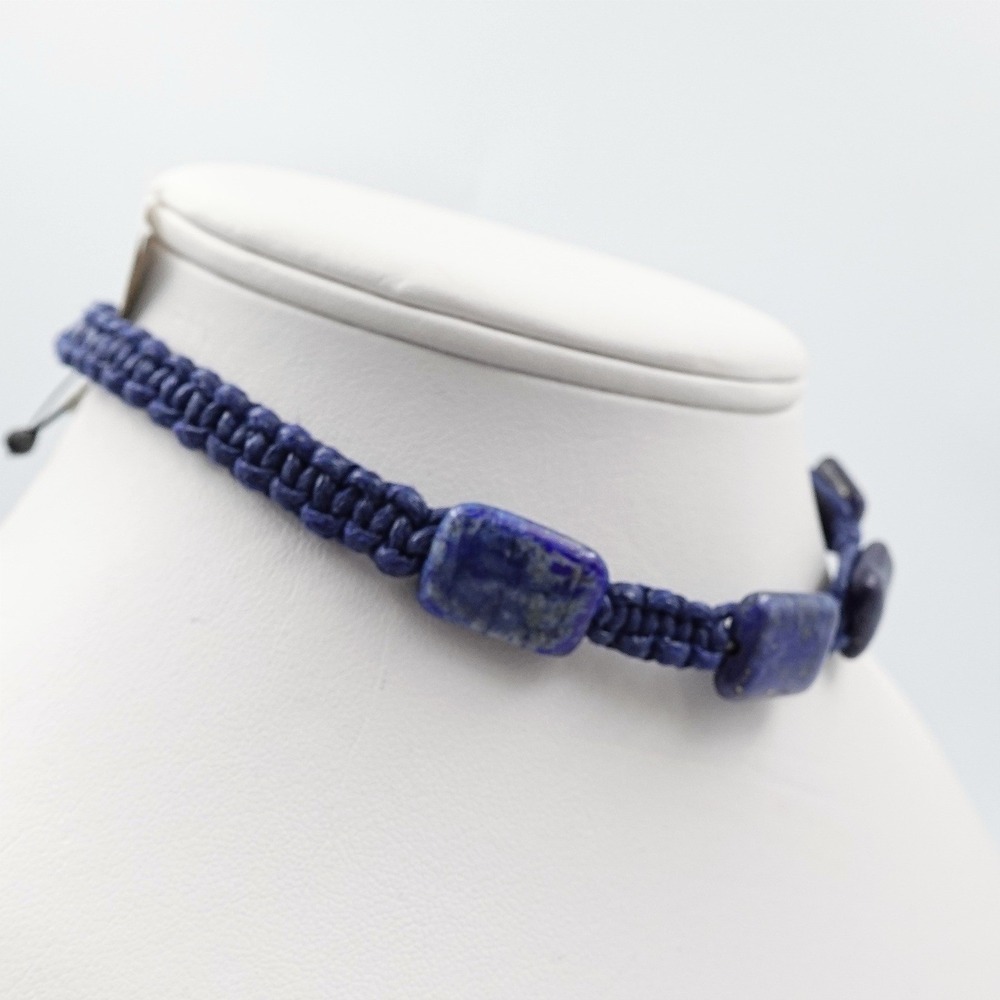 Free People Blue Lapis Macrame Choker Necklace Sweet Carolina Boho Chic - Picture 4 of 7